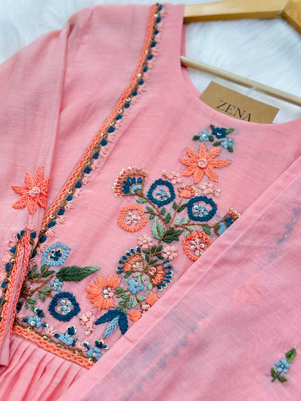 Elegant Premium Mul Chanderi Handwork Kurti Set – Grace in Every Thread