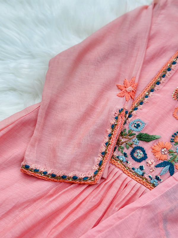 Elegant Premium Mul Chanderi Handwork Kurti Set – Grace in Every Thread