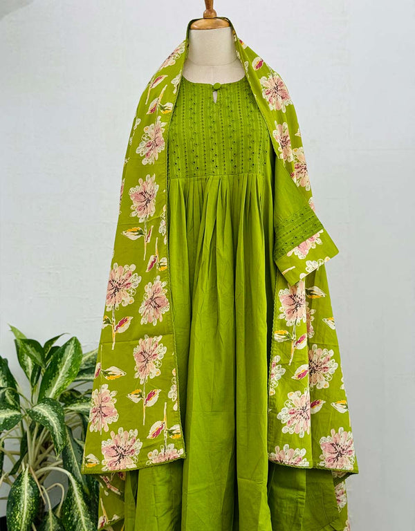 READY TO WEAR COTTON ANARKALI KURTI SET 🌿