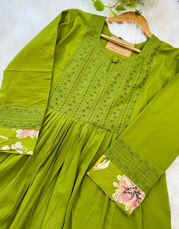 READY TO WEAR COTTON ANARKALI KURTI SET 🌿