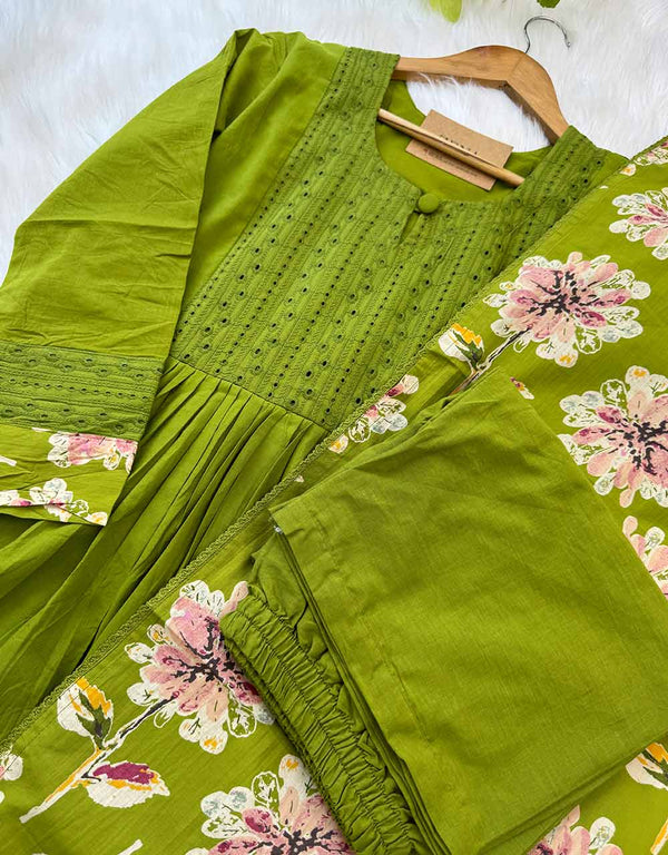 READY TO WEAR COTTON ANARKALI KURTI SET 🌿