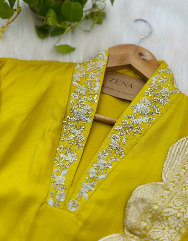 Ready-to-Wear Russian Dola Silk Hand Work Kurti Set – Timeless Elegance & Luxury ✨