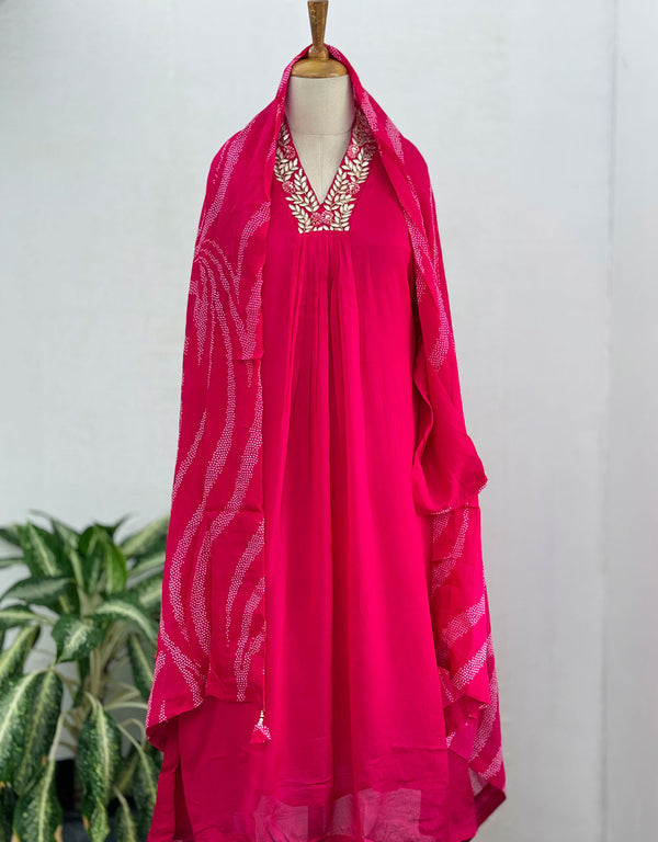 Ready to Wear Pure Chinnon Hand Work Anarkali Kurti Set – Royal Grace & Elegance ✨