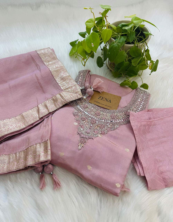 Ready to Wear Tissue Silk Hand Work Kurti Set – Timeless Elegance ✨