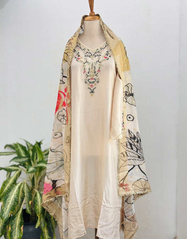 Semi-Stitched Pure Crepe Hand Work Kurti Set – Grace with a Touch of Craftsmanship ✨