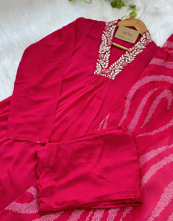 Ready to Wear Pure Chinnon Hand Work Anarkali Kurti Set – Royal Grace & Elegance ✨