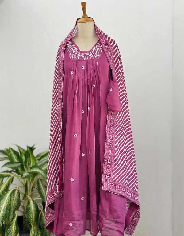Ready-to-Wear Pure Chinnon Hand Work Kurti Set – Elegant & Timeless ✨