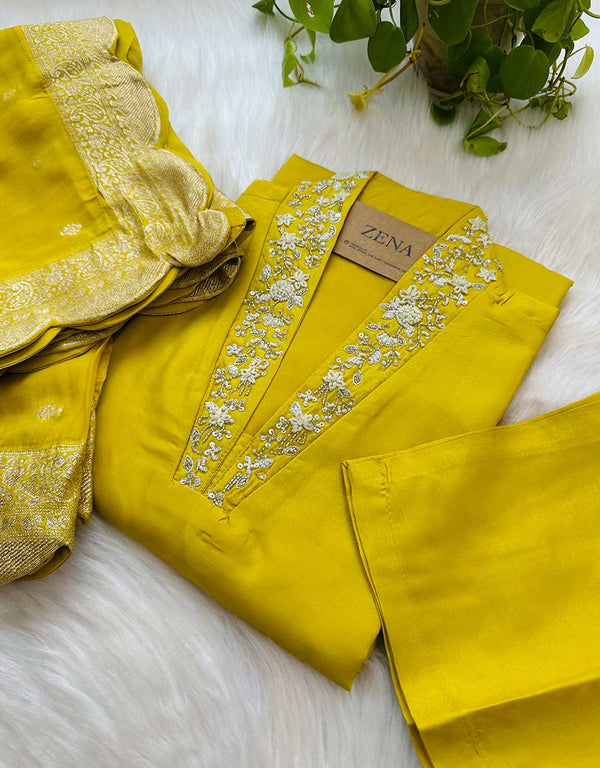 Ready-to-Wear Russian Dola Silk Hand Work Kurti Set – Timeless Elegance & Luxury ✨