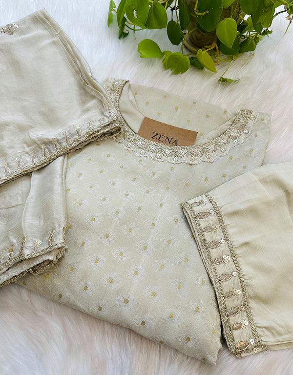 READY TO WEAR SHIMMER TISSUE SILK KURTI SET ✨