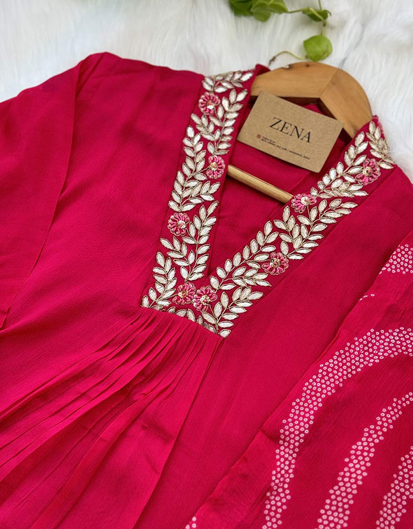 Ready to Wear Pure Chinnon Hand Work Anarkali Kurti Set – Royal Grace & Elegance ✨