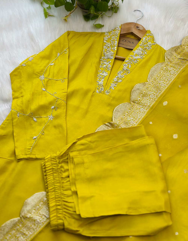 Ready-to-Wear Russian Dola Silk Hand Work Kurti Set – Timeless Elegance & Luxury ✨