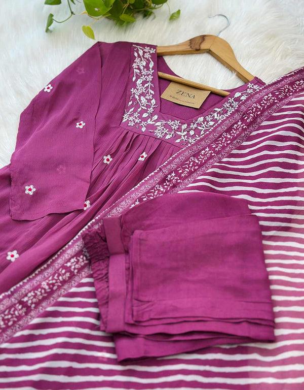 Ready-to-Wear Pure Chinnon Hand Work Kurti Set – Elegant & Timeless ✨