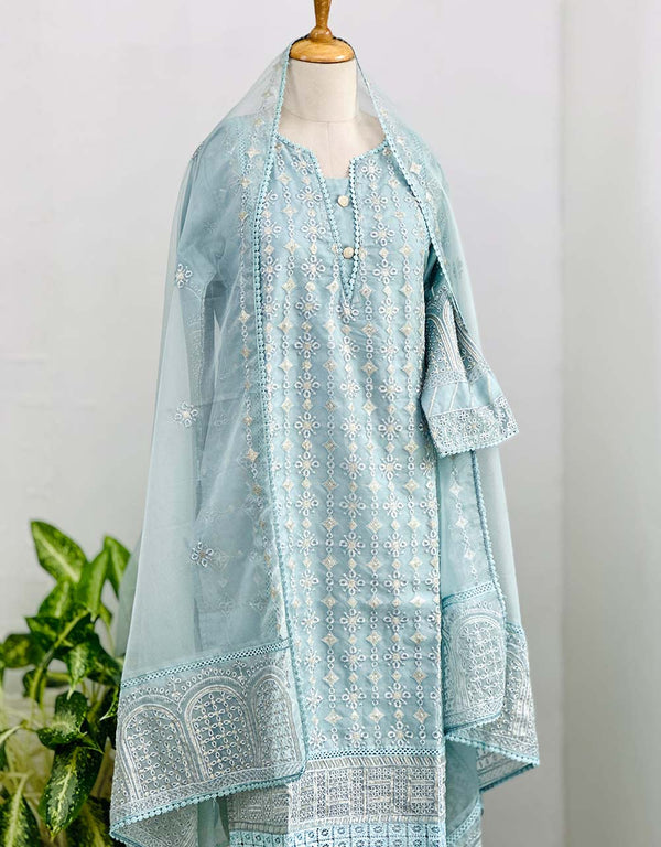 Z362-Ready-to-Wear Organza Kurti Set with Organza Dupatta - Sheer Elegance 🌸