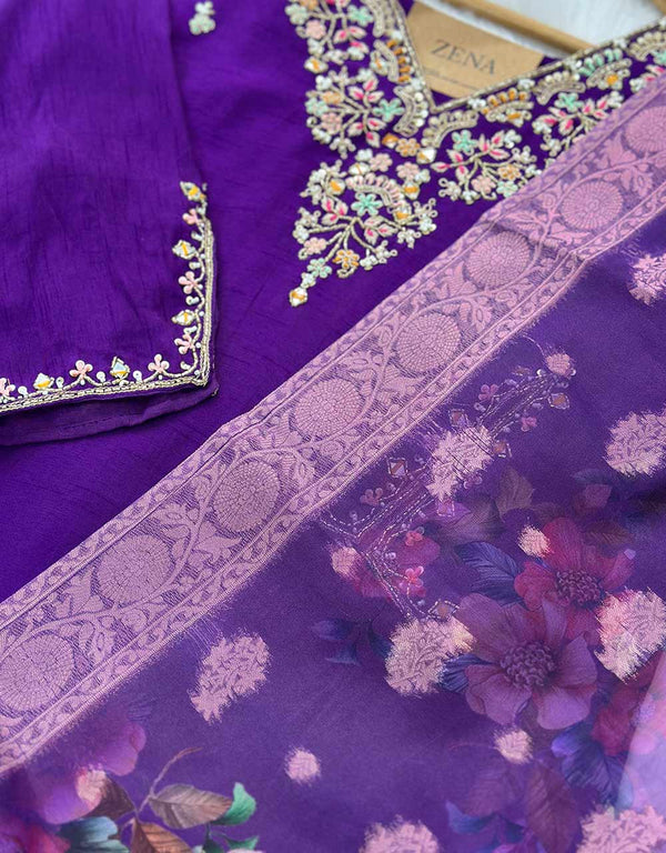 Pure Dola Silk Ready-to-Wear Kurti Set with Organza Dupatta & Banarasi Border - Luxurious Charm ✨