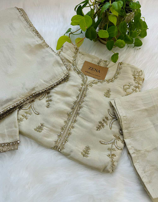 Ready-to-Wear Tissue Silk Hand Work Kurti Set Pant Palazzo ✨