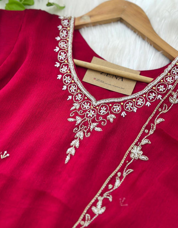 Ready to Wear Chinnon Hand Work Kurti Set ✨