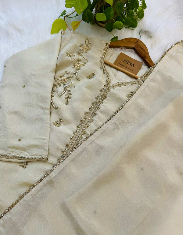 Ready-to-Wear Tissue Silk Hand Work Kurti Set Pant Palazzo ✨