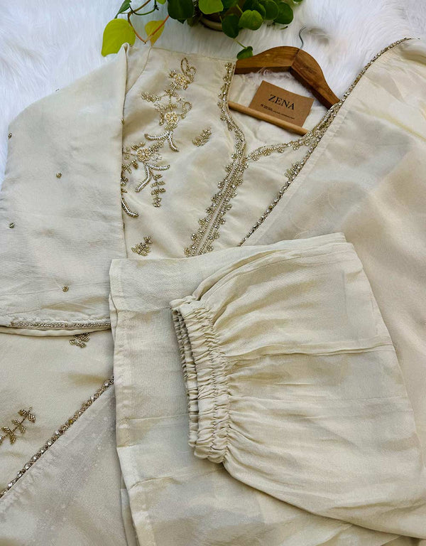 Ready-to-Wear Tissue Silk Hand Work Kurti Set Pant Palazzo ✨