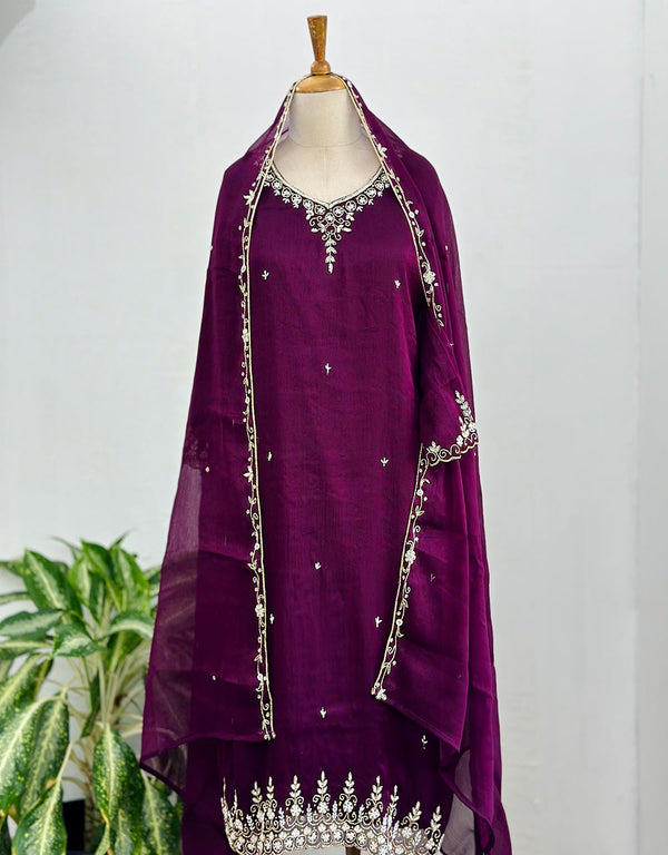 Ready to Wear Chinnon Hand Work Kurti Set ✨