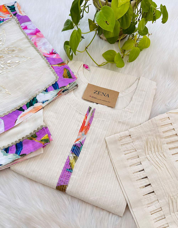 Timeless Elegance – READY TO WEAR COTTON HAND WORK KURTI SET ✨