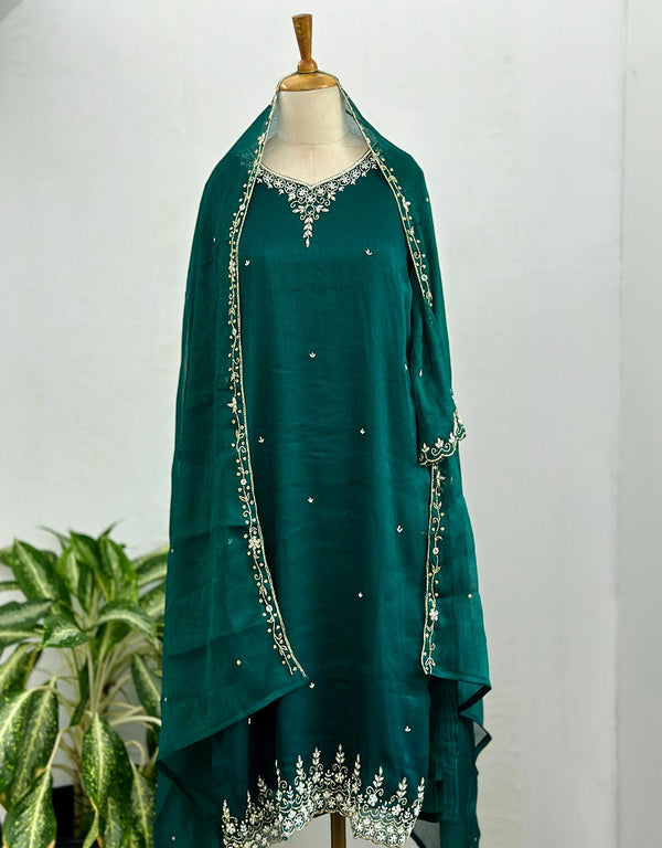 Ready to Wear Chinnon Hand Work Kurti Set ✨