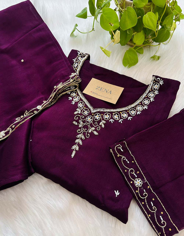 Ready to Wear Chinnon Hand Work Kurti Set ✨