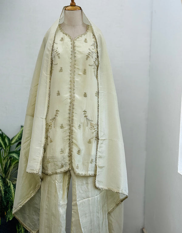 Ready-to-Wear Tissue Silk Hand Work Kurti Set Pant Palazzo ✨