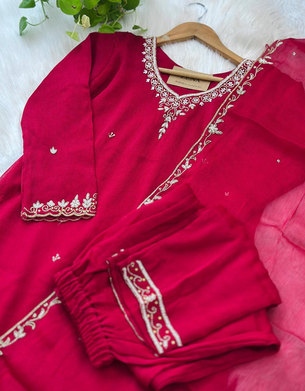 Ready to Wear Chinnon Hand Work Kurti Set ✨