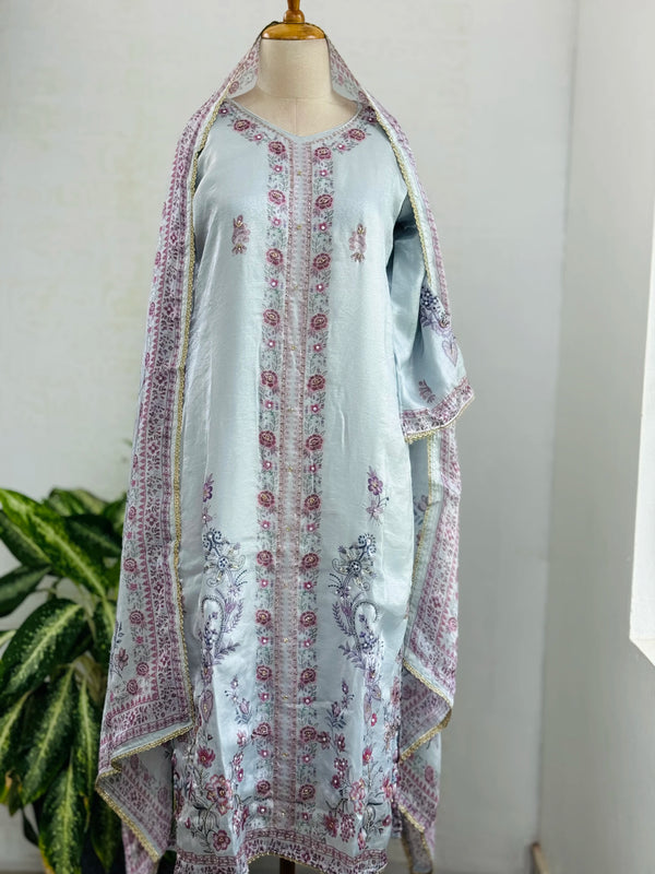 Ready to Wear Fandy Silk Kurti Set with Hand Detailing – Effortless Festive Elegance