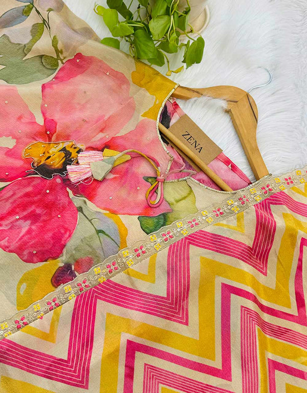 Tissue Silk Semi-Stitched Hand Work Kurti Set with Organza Dupatta ✨