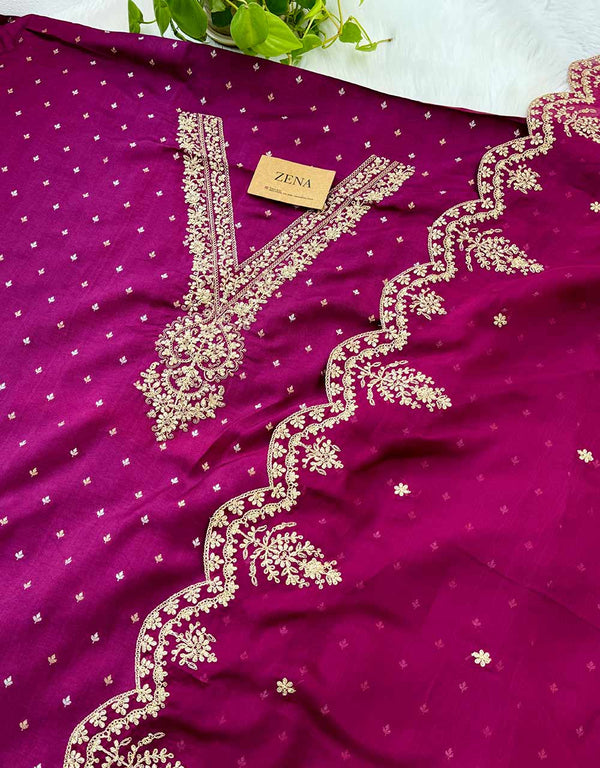 Dola Silk Unstitched Party Wear Suit with Organza Dupatta – Luxurious Elegance & Grace ✨