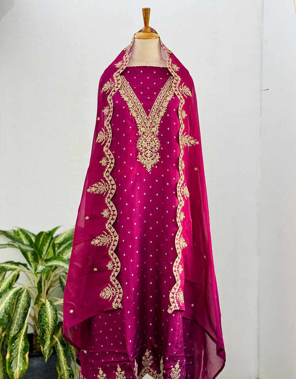 Dola Silk Unstitched Party Wear Suit with Organza Dupatta – Luxurious Elegance & Grace ✨