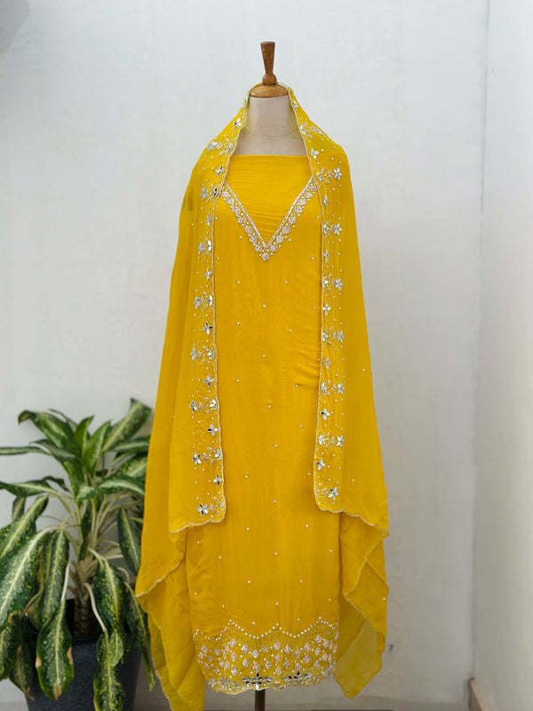 Pure Chiffon Handwork Unstitched Suit – Lightweight Festive Fabric Set