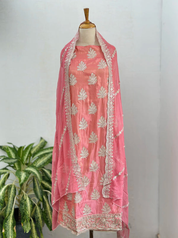 Unstitched Tissue Silk Party Wear Suit