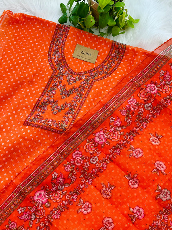 Viscose Organza Unstitched Partywear Suit with Dupatta – Elegant Festive Set