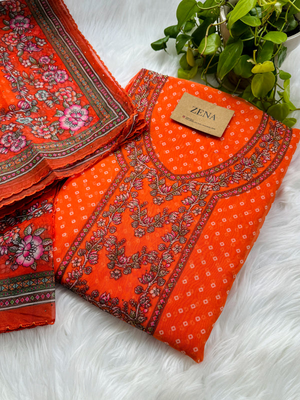 Viscose Organza Unstitched Partywear Suit with Dupatta – Elegant Festive Set