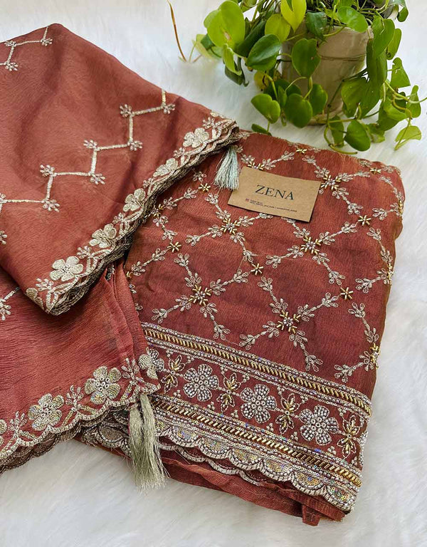 Unstitched Shimmer Silk Partywear Suit ✨