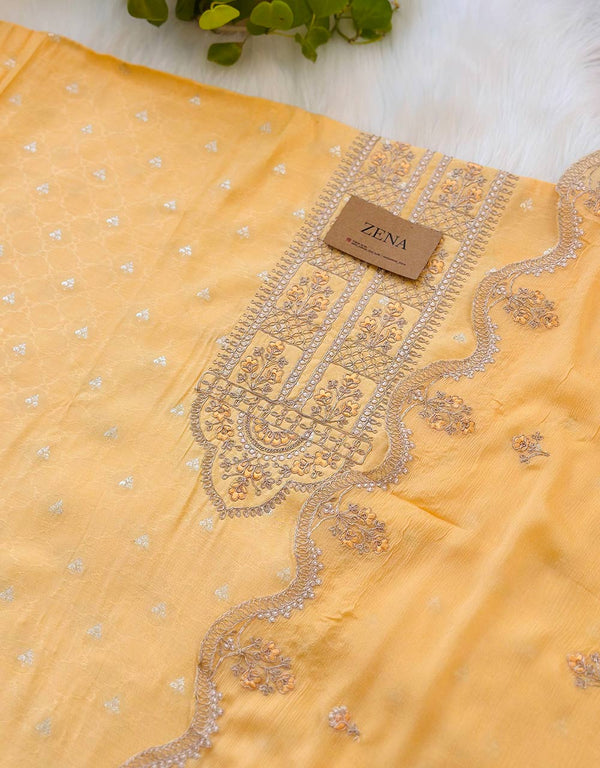 Russian Silk Unstitched Party Wear Suit with Organza Dupatta β¨