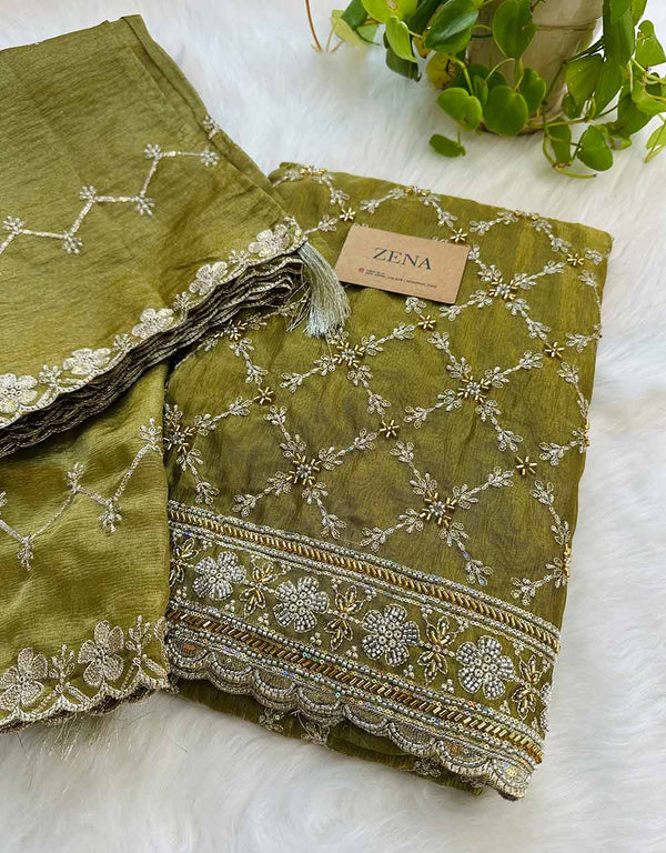 Unstitched Shimmer Silk Partywear Suit ✨