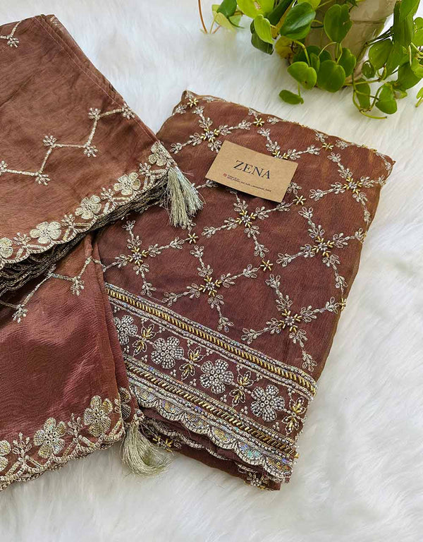 Unstitched Shimmer Silk Partywear Suit ✨