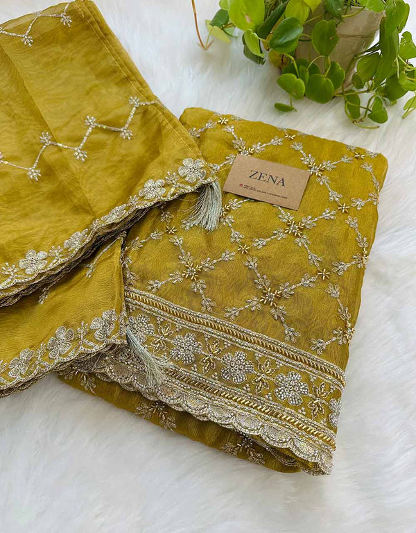 Unstitched Shimmer Silk Partywear Suit ✨