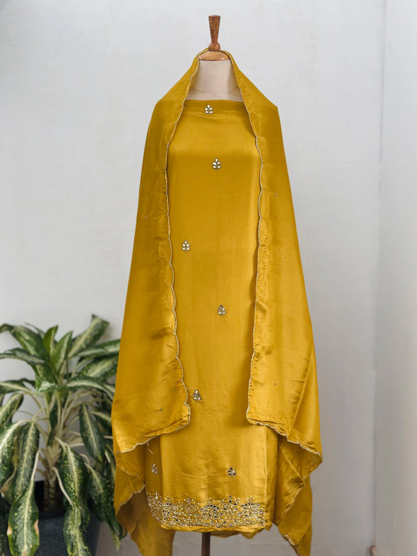 Unstitched Tissue Silk Hand Work Suit – Party Wear Fabric Set