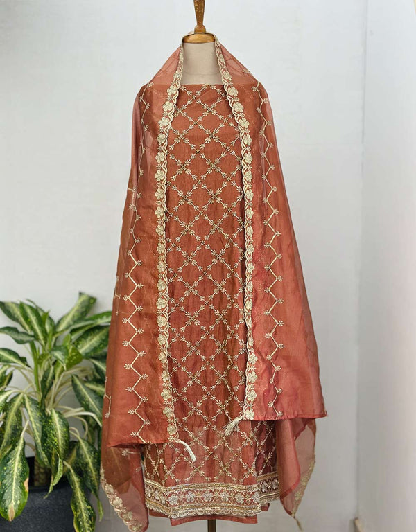 Unstitched Shimmer Silk Partywear Suit ✨