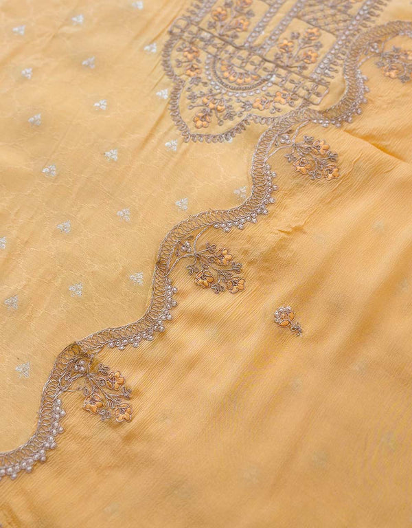 Russian Silk Unstitched Party Wear Suit with Organza Dupatta β¨