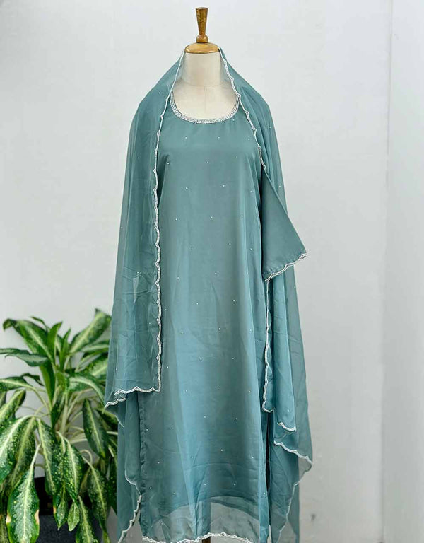 Organza Ready-to-Wear Hand Work Kurti Set ✨