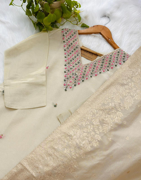 Tissue Silk Ready-to-Wear Hand Work Kurti Set - Graceful Elegance 🌟