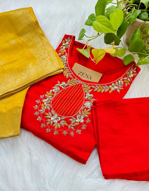 Dola Silk Ready-to-Wear Hand Work Kurti Set ✨