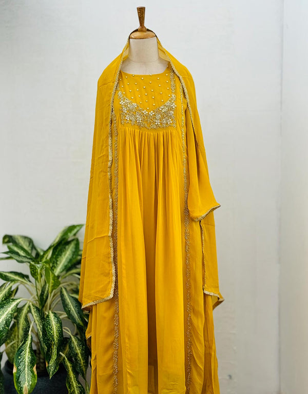 Pure Chiffon Hand Work Anarkali Kurti Set ๐