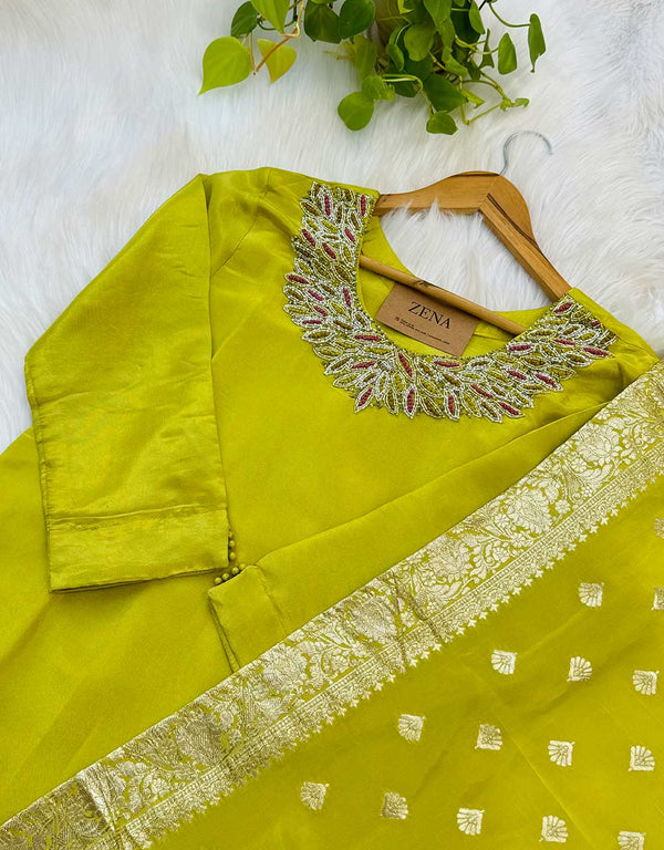 Tissue Silk Ready-to-Wear Hand Work Kurti Set β¨