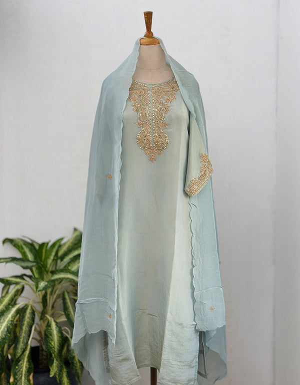 Tissue Silk Ready-to-Wear Handwork Kurti Set – Luxurious Craftsmanship & Timeless Grace ✨